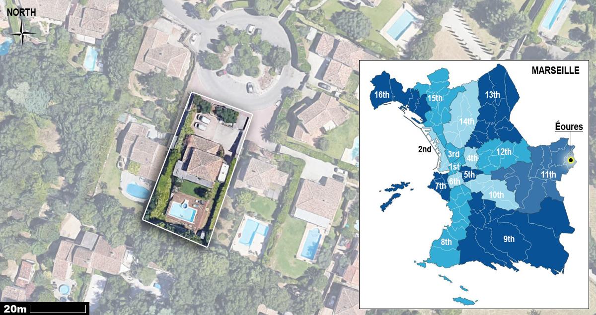 Floor plan of the house in its residential environment